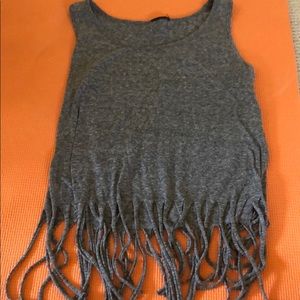 Gray tank top with fringe at bottom